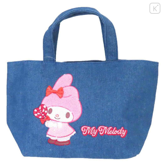Japan Sanrio Denim Sagara Embroidery Lunch Bag - My Melody - 1