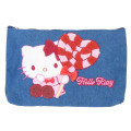 Japan Sanrio Denim Sagara Embroidery Cosmetic Pouch - Hello Kitty - 1