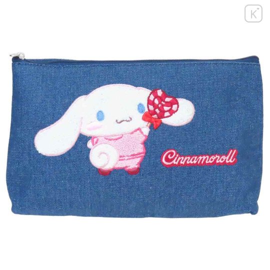 Japan Sanrio Denim Sagara Embroidery Cosmetic Pouch - Cinnamoroll - 1