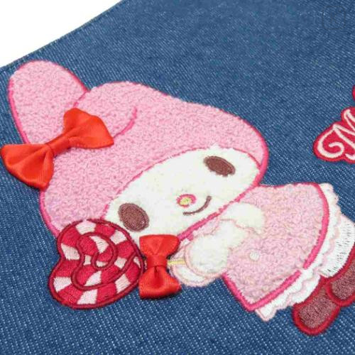 Japan Sanrio Denim Sagara Embroidery Cosmetic Pouch - My Melody - 4