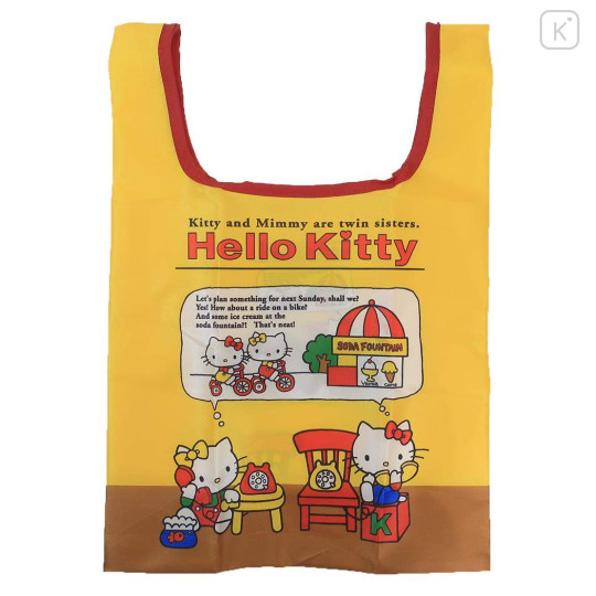 Japan Sanrio Mini Eco Bag with Pouch - Hello Kitty & Hello Mimmy : Retro - 1