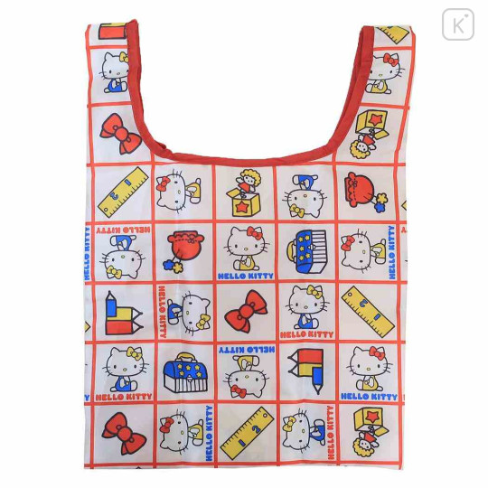 Japan Sanrio Mini Eco Bag with Pouch - Hello Kitty : Retro Grid - 1