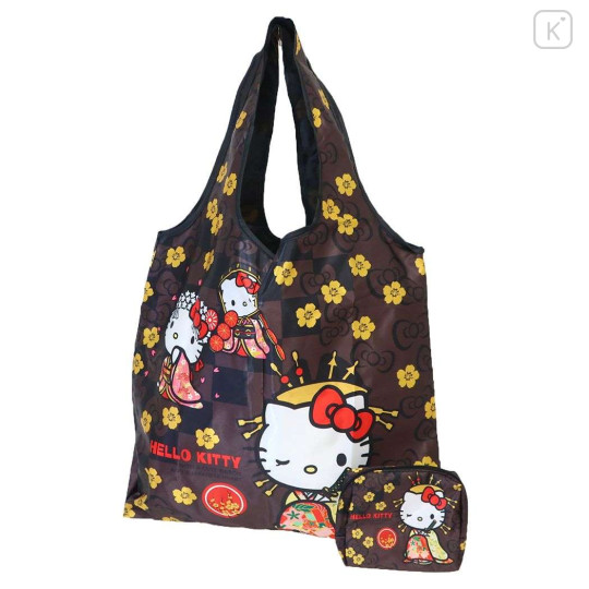 Japan Sanrio Satin Eco Bag with Pouch - Hello Kitty : Japanese Pattern Miyabi - 1