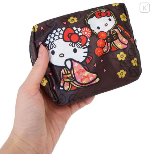 Japan Sanrio Satin Eco Bag with Pouch - Hello Kitty : Japanese Pattern Miyabi - 4