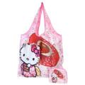 Japan Sanrio Satin Eco Bag with Pouch - Hello Kitty : Japanese Pattern Blossom Umbrella - 1