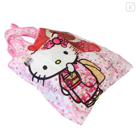 Japan Sanrio Satin Eco Bag with Pouch - Hello Kitty : Japanese Pattern Blossom Umbrella - 2