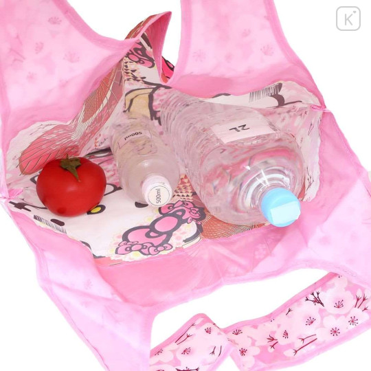 Japan Sanrio Satin Eco Bag with Pouch - Hello Kitty : Japanese Pattern Blossom Umbrella - 3