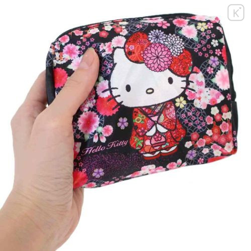 Japan Sanrio Satin Eco Bag with Pouch - Hello Kitty : Japanese Pattern Blossom Butterfly - 4