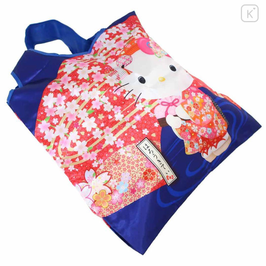 Japan Sanrio Satin Eco Bag with Pouch - Hello Kitty : Japanese Pattern Cherry Blossom - 2