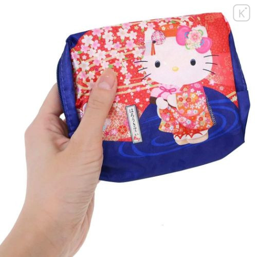 Japan Sanrio Satin Eco Bag with Pouch - Hello Kitty : Japanese Pattern Cherry Blossom - 4