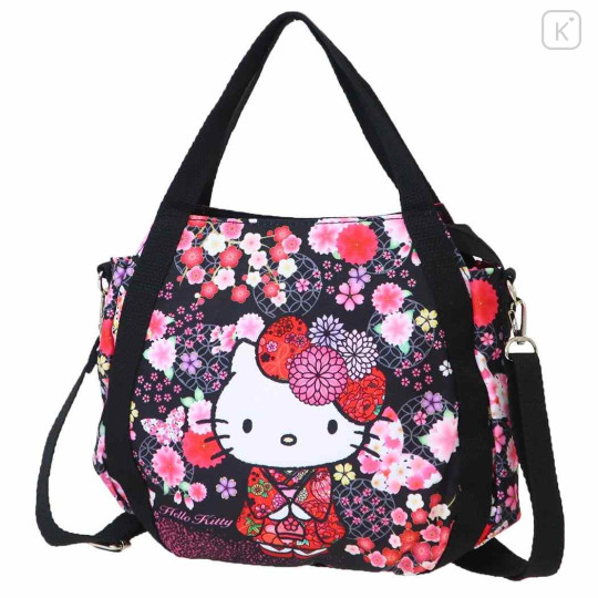 Japan Sanrio 2way Shoulder Bag - Hello Kitty : Japanese Pattern Cherry Blossom Butterfly - 1