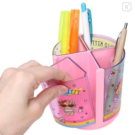 Japan Sanrio Rotating Pen Stand - Hello Kitty : Tan Swimsuit Pink - 2