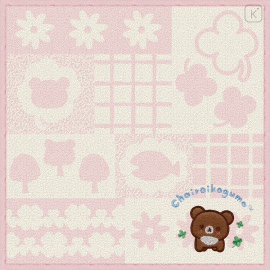 Japan San-X Embroidered Mini Towel Handkerchief - Chairoikoguma : Chairoikoguma's Kumakyun Days Pink - 1
