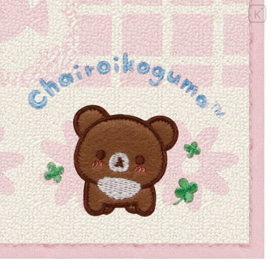 Japan San-X Embroidered Mini Towel Handkerchief - Chairoikoguma : Chairoikoguma's Kumakyun Days Pink - 2