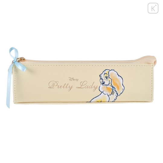 Japan Disney Store Slim Pen Pouch Pencil Case - Lady and the Tramp : Ribbon & Pearl Playful - 1