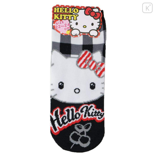 Japan Sanrio Socks - Hello Kitty : Plaid Black - 1