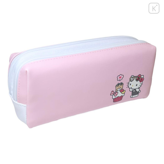 Japan Sanrio Twin Zipper Pen Case - Hello Kitty & Tiny Chum : Sunglasses Heart - 2