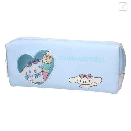 Japan Sanrio Twin Zipper Pen Case - Cinnamoroll : Sunglasses Heart - 1