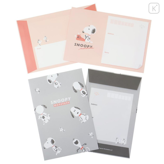 Japan Peanuts Volume Up Letter Envelope Set - Snoopy & Woodstock : Monotone - 3