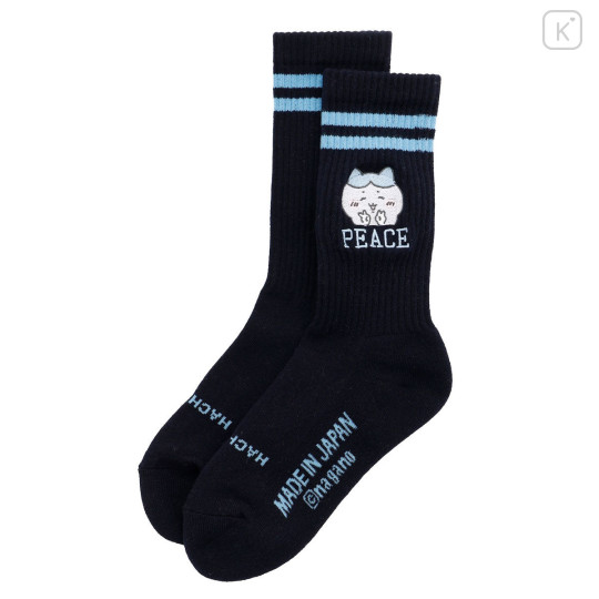 Japan Chiikawa Crew Socks - Hachiware : Peace Black Blue - 3