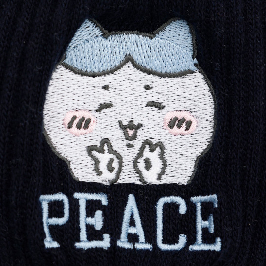 Japan Chiikawa Crew Socks - Hachiware : Peace Black Blue - 4