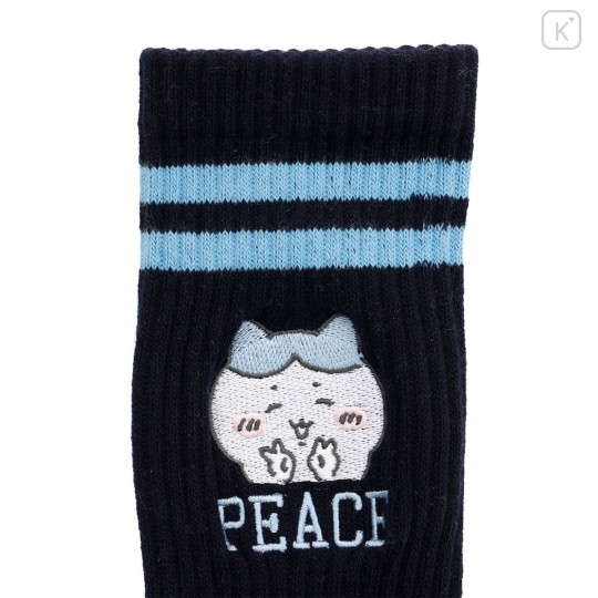 Japan Chiikawa Crew Socks - Hachiware : Peace Black Blue - 5