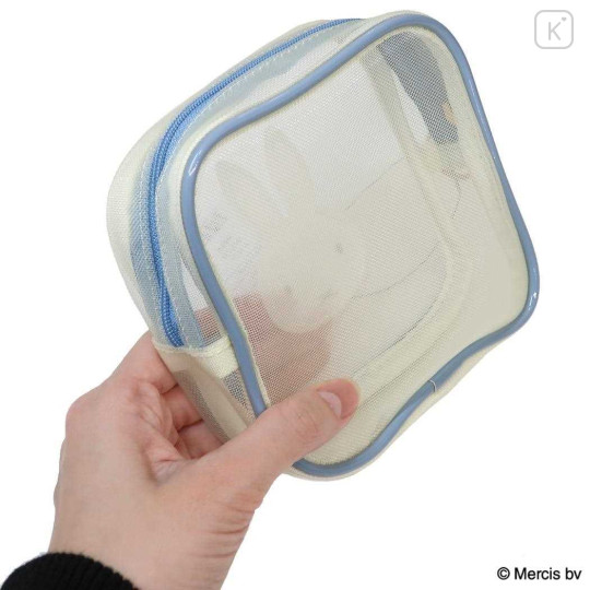 Japan Miffy Square Cosmetic Pouch - Miffy : Bruna Bicolor Mesh Ivory Blue - 2