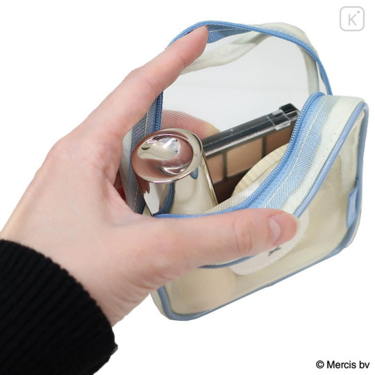 Japan Miffy Square Cosmetic Pouch - Miffy : Bruna Bicolor Mesh Ivory Blue - 3