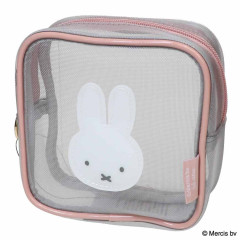 Japan Miffy Square Cosmetic Pouch - Miffy : Bruna Bicolor Mesh Grey Pink