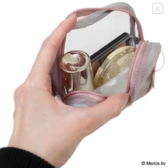 Japan Miffy Square Cosmetic Pouch - Miffy : Bruna Bicolor Mesh Grey Pink - 3