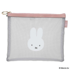 Japan Miffy A5 Flat Pouch - Miffy : Bruna Bicolor Mesh Grey Pink