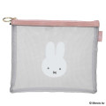 Japan Miffy A5 Flat Pouch - Miffy : Bruna Bicolor Mesh Grey Pink - 1