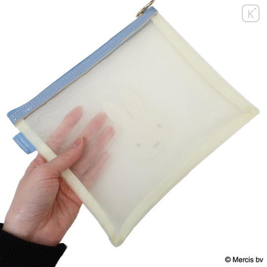 Japan Miffy A5 Flat Pouch - Miffy : Bruna Bicolor Mesh Ivory Blue - 2