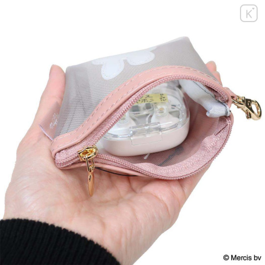 Japan Miffy Triangular Mini Pouch - Miffy : Bruna Bicolor Mesh Grey Pink - 3