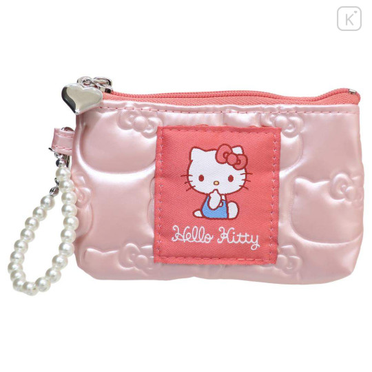 Japan Sanrio Pass Case Card Holder Pouch - Hello Kitty : Glossy Pearlescent Embossed Pearl Strap - 1