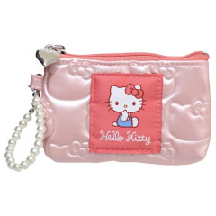 Japan Sanrio Pass Case Card Holder Pouch - Hello Kitty : Glossy Pearlescent Embossed Pearl Strap