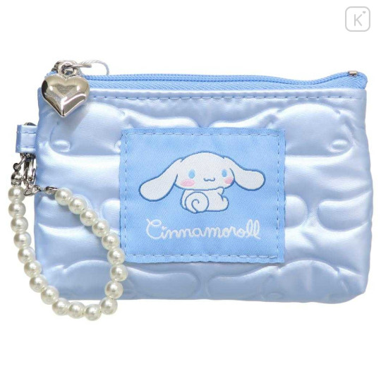 Japan Sanrio Pass Case Card Holder Pouch - Cinnamoroll : Glossy Pearlescent Embossed Pearl Strap - 1
