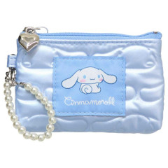 Japan Sanrio Pass Case Card Holder Pouch - Cinnamoroll : Glossy Pearlescent Embossed Pearl Strap