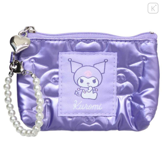 Japan Sanrio Pass Case Card Holder Pouch - Kuromi : Glossy Pearlescent Embossed Pearl Strap - 1