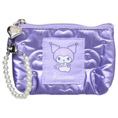 Japan Sanrio Pass Case Card Holder Pouch - Kuromi : Glossy Pearlescent Embossed Pearl Strap