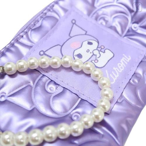 Japan Sanrio Pass Case Card Holder Pouch - Kuromi : Glossy Pearlescent Embossed Pearl Strap - 4