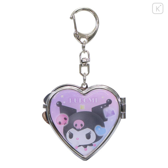 Japan Sanrio Locket Mirror Keychain - Kuromi : Baku Love Heart - 1