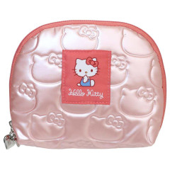 Japan Sanrio Round Cosmetic Pouch - Hello Kitty : Glossy Pearlescent Embossed