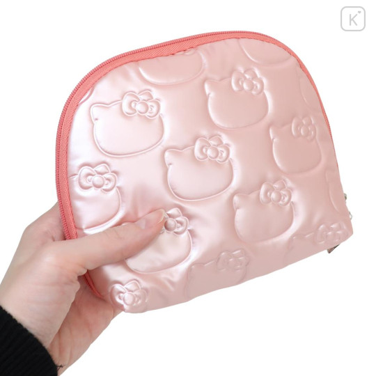 Japan Sanrio Round Cosmetic Pouch - Hello Kitty : Glossy Pearlescent Embossed - 2