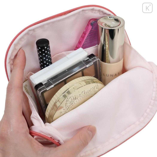 Japan Sanrio Round Cosmetic Pouch - Hello Kitty : Glossy Pearlescent Embossed - 3