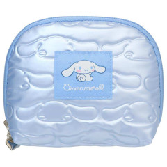 Japan Sanrio Round Cosmetic Pouch - Cinnamoroll : Glossy Pearlescent Embossed