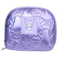 Japan Sanrio Round Cosmetic Pouch - Kuromi : Glossy Pearlescent Embossed - 1