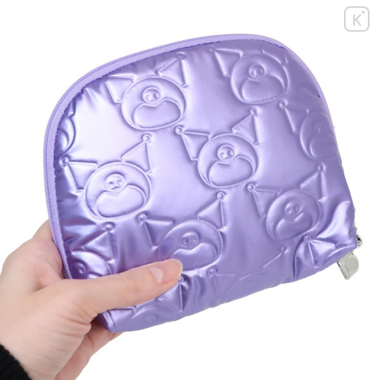Japan Sanrio Round Cosmetic Pouch - Kuromi : Glossy Pearlescent Embossed - 2