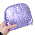 Japan Sanrio Round Cosmetic Pouch - Kuromi : Glossy Pearlescent Embossed - 2