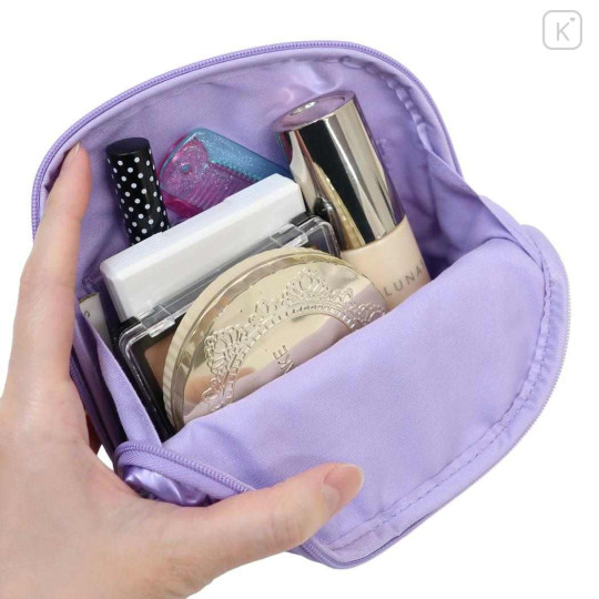 Japan Sanrio Round Cosmetic Pouch - Kuromi : Glossy Pearlescent Embossed - 3